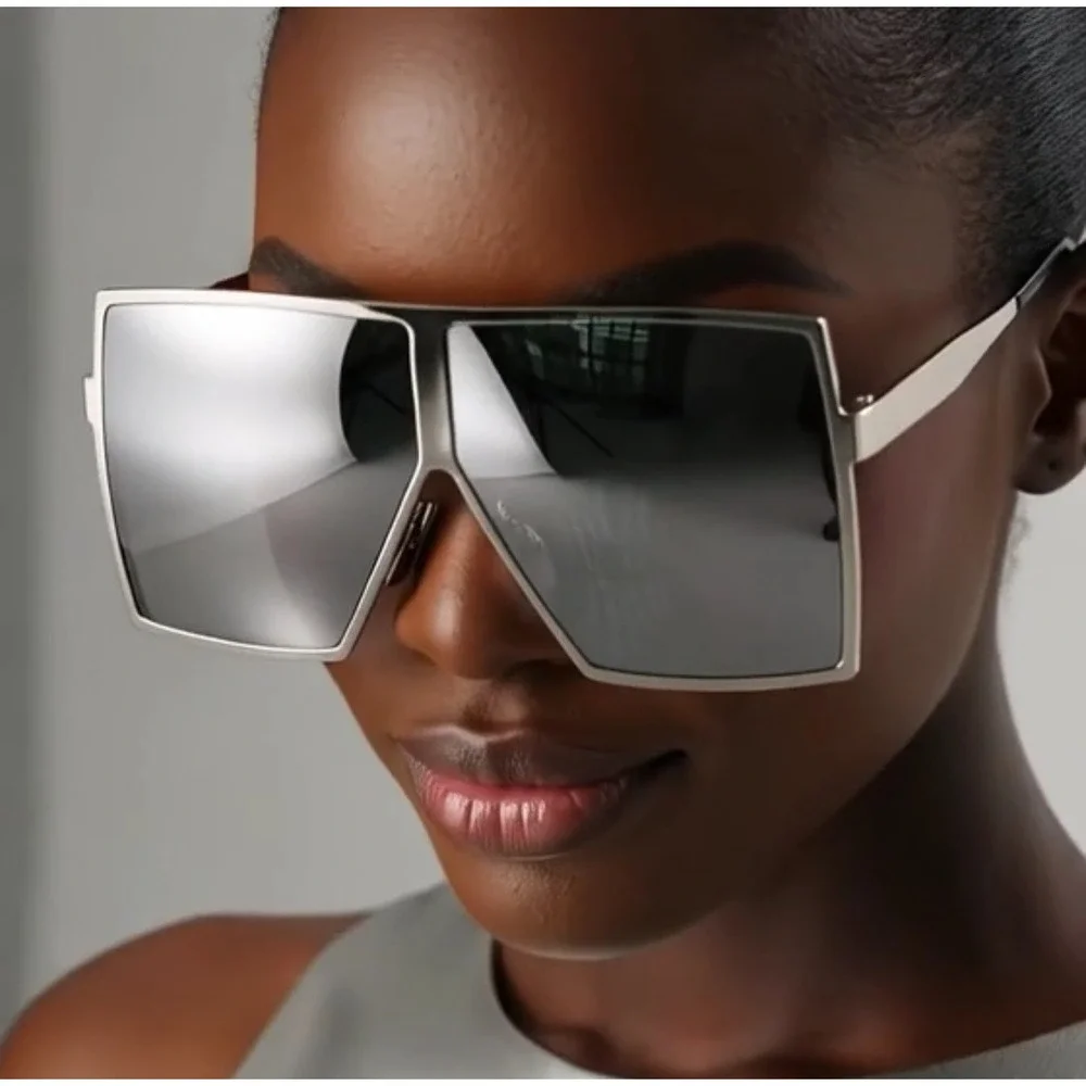 XL Women Oversized Sunglasses Vintage Jackie O Fashion Style Square Frame Silver